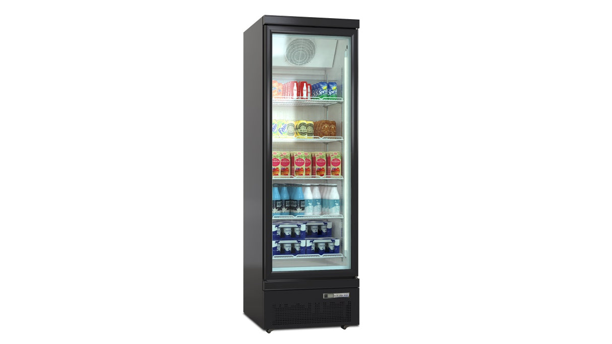 Deluxe Top/Bottom Mount Refrigerated Display Case – Black/White – Single Door 