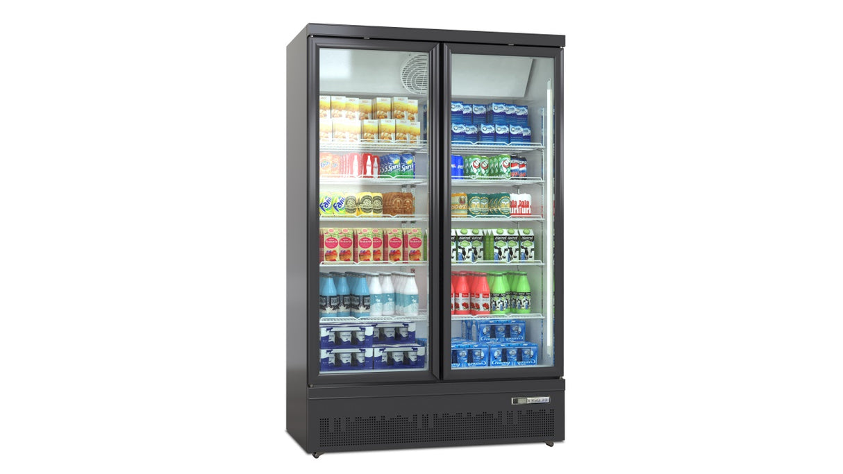 Deluxe Top/Bottom Mount Refrigerated Display Case – Black/White – Double Door 