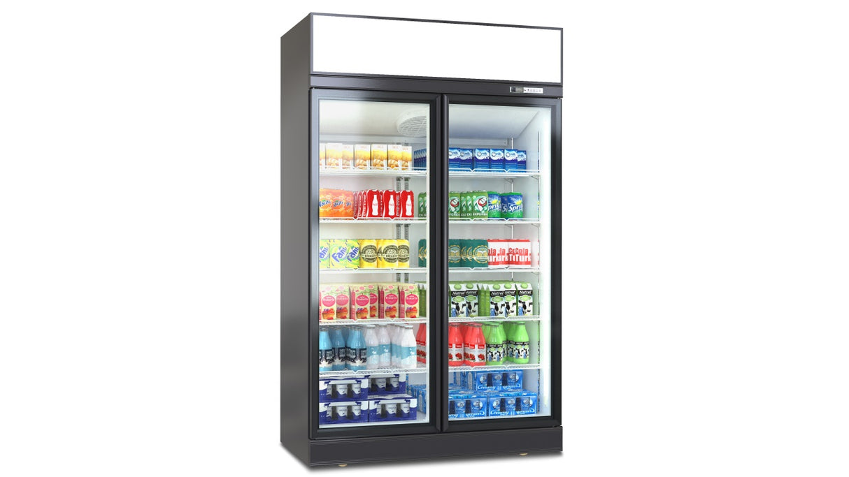 Deluxe Top/Bottom Mount Refrigerated Display Case – Black/White – Double Door 