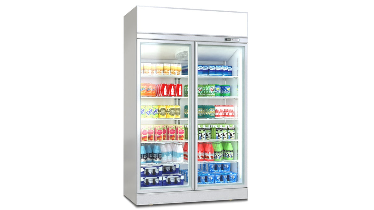 Deluxe Top/Bottom Mount Refrigerated Display Case – Black/White – Double Door 