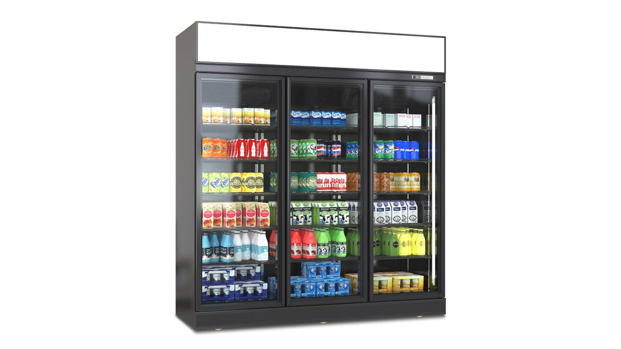 Deluxe Top/Bottom Mount Refrigerated Display Case – Black/White – Triple Door 