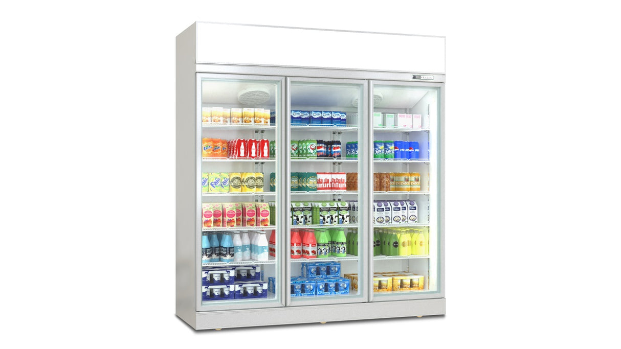 Deluxe Top/Bottom Mount Refrigerated Display Case – Black/White – Triple Door 