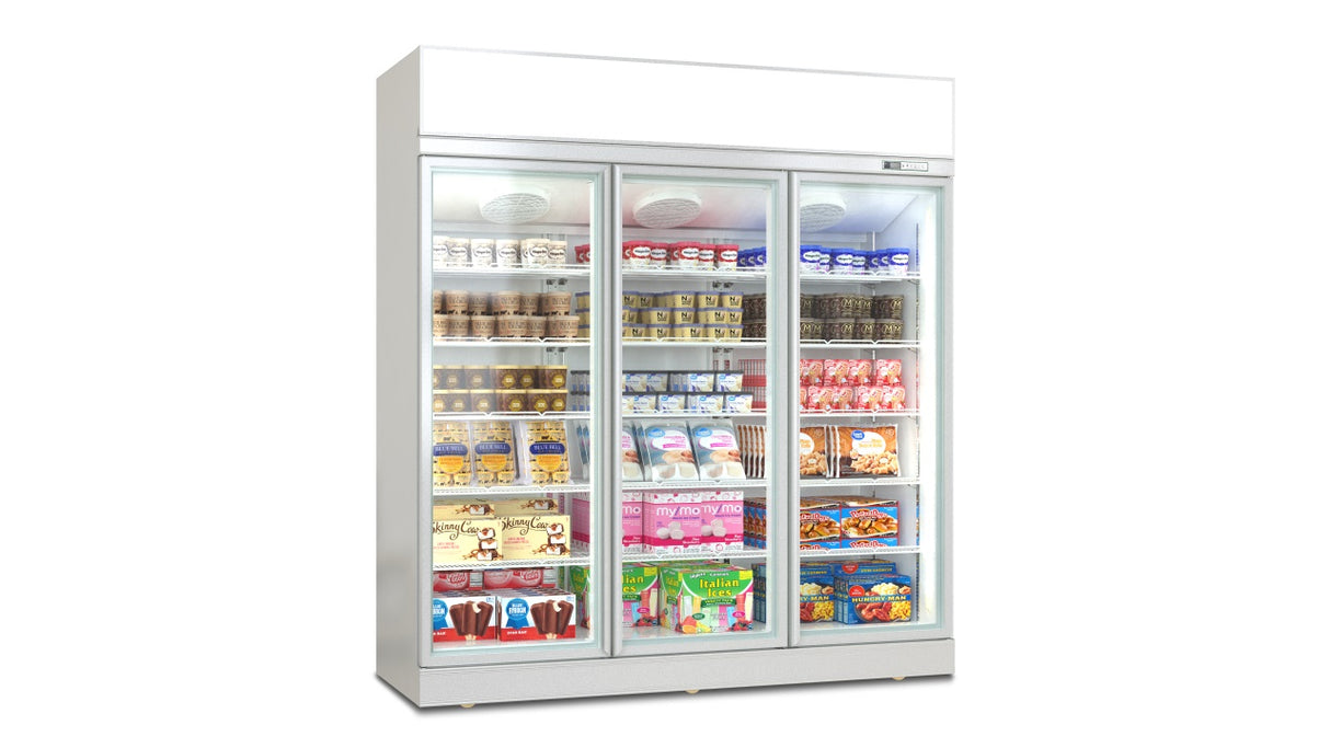 Deluxe Top/Bottom Mount Freezer Display Cabinet – Black/White – Triple Door 