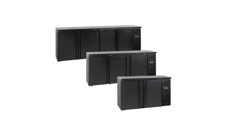 Arrière de Bar Réfrigéré CBC310 – 460L, 3 Portes Pleines, Noir, Inox 304, Refroidissement Ventilé