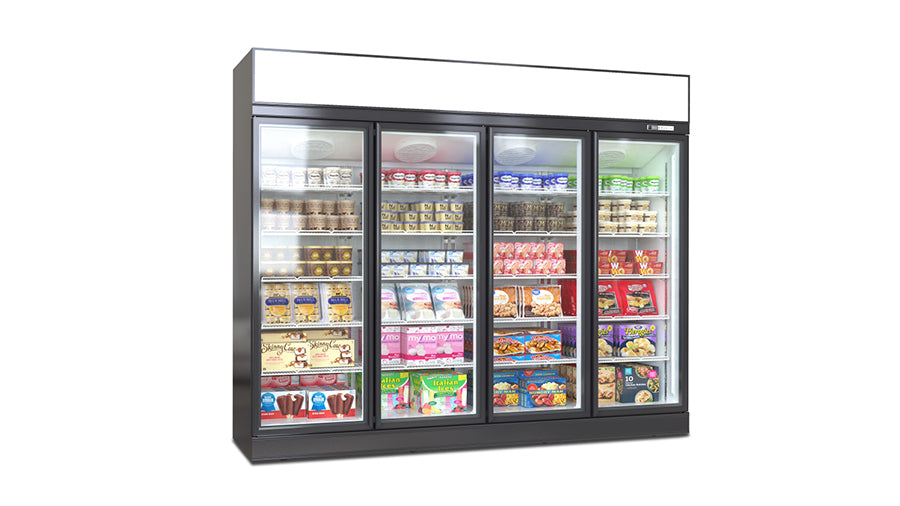 Deluxe Top/Bottom Mount Refrigerated Display Case – Black/White – 4 Doors 