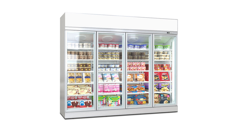 Deluxe Top/Bottom Mount Refrigerated Display Case – Black/White – 4 Doors 
