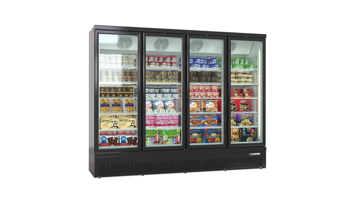 Deluxe Top/Bottom Mount Freezer Display Cabinet – Black/White – 4 Doors 