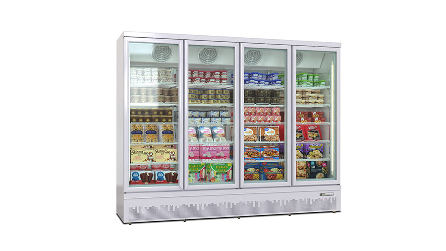 Deluxe Top/Bottom Mount Refrigerated Display Case – Black/White – 4 Doors 